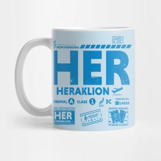 Vintage Heraklion HER Airport Code Travel Day Retro Travel Tag Crete Greece Mug